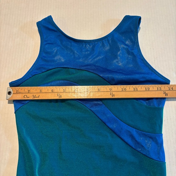 GK Elite Gymnastics Leotard Performance Competition Blue Green Shimmer Adult M - Picture 3 of 11